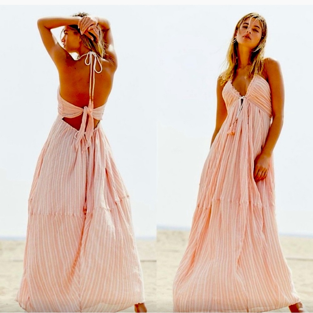 Free People XS peach and white maxi dress worn once for pictures.